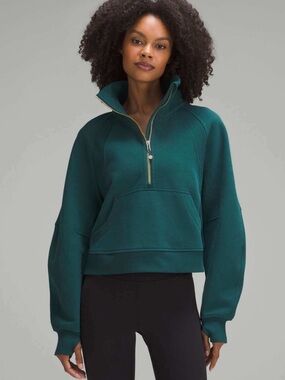 Lululemon Scuba Cropped Funnel Neck Half Zip Green Gold Sweat Shirt M/L Top